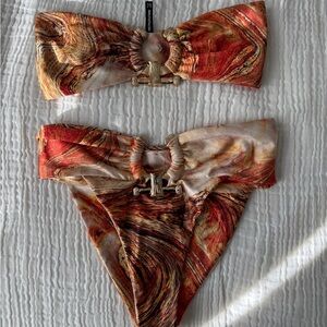 PrettyLittleThing Bandeau High Waist Gold Charm Swirl Bikini Set